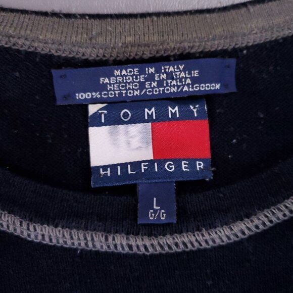 Vintage Tommy Hilfiger Sweater Mens Large Made in Italy Crewneck Pullover Blue - Picture 3 of 10